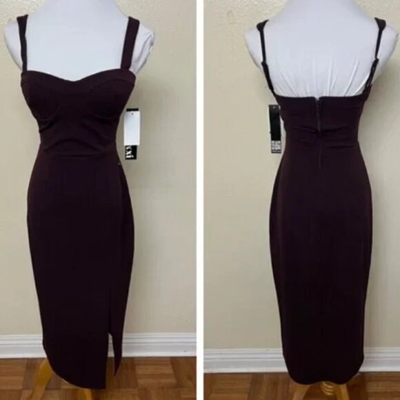 Trixxi Crepe Sweetheart-Neck front slit Sleeveless Sheath Dress Sz 3 Wine NWT - Picture 1 of 6